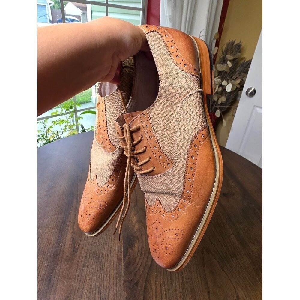 Avanti Milano Giovanni Tan Burlap Patterned Dress Men Shoe size 10 - Picture 10 of 16